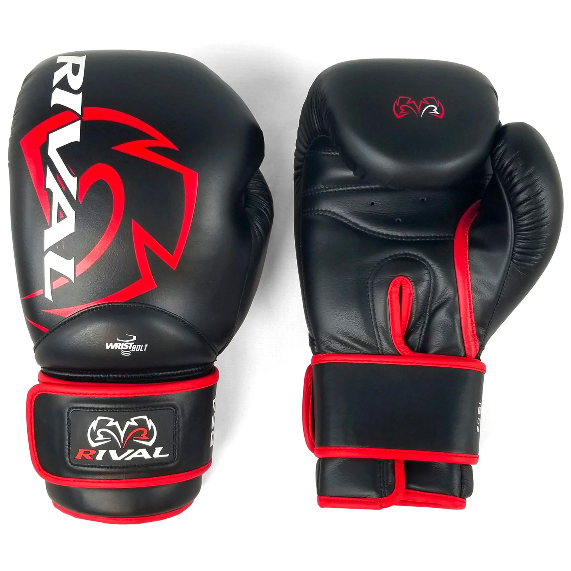 Black and red boxing gloves with 'Rival' branding on a white background