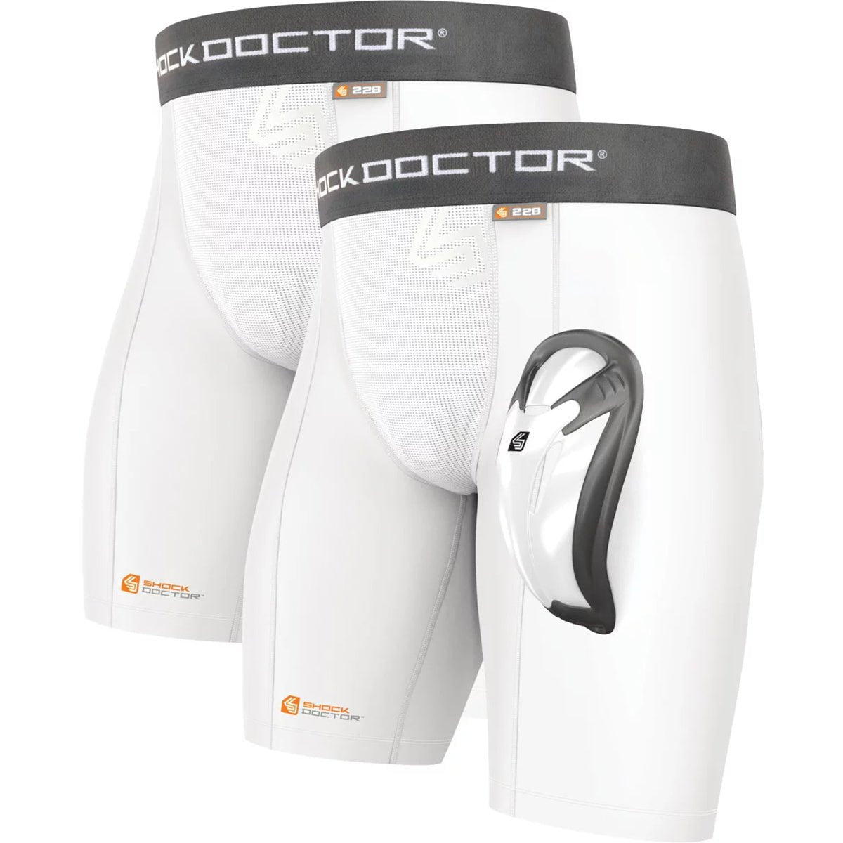 Shock Doctor Adult Core Compression Shorts 2 - Pack with Bio - Flex Cup - White - Forza Sports