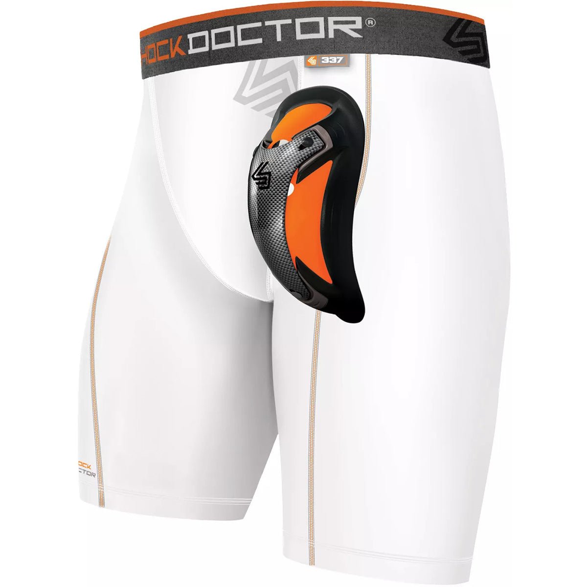 Shock Doctor Adult Ultra Pro Compression Shorts w/ Ultra Carbon FlexCup - White Shock Doctor