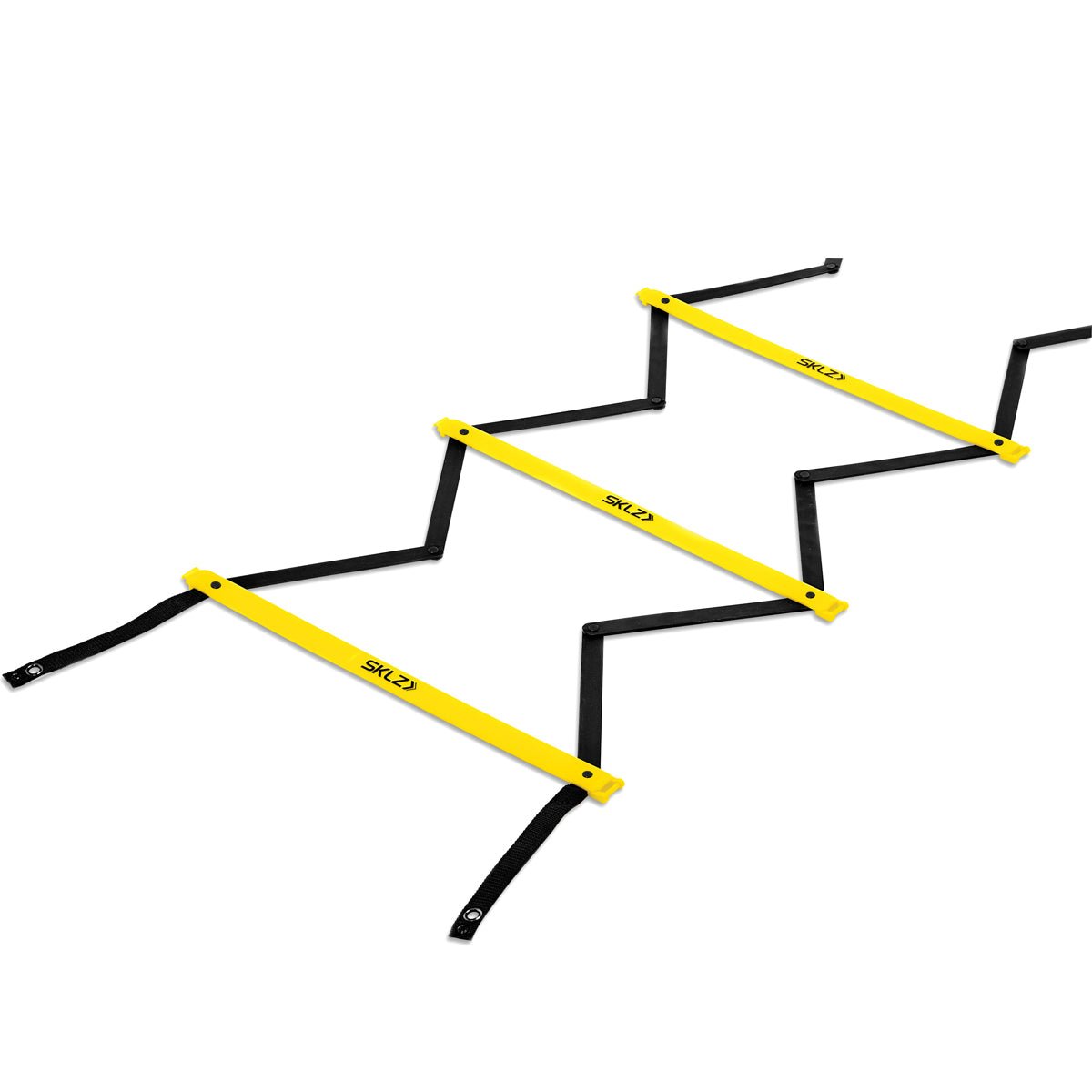 Set of black and yellow quick ladder pro agility training hurdles on a white background