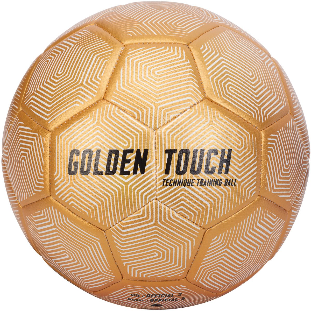 Gold weighted soccer ball with 'Golden Touch' branding on a white background