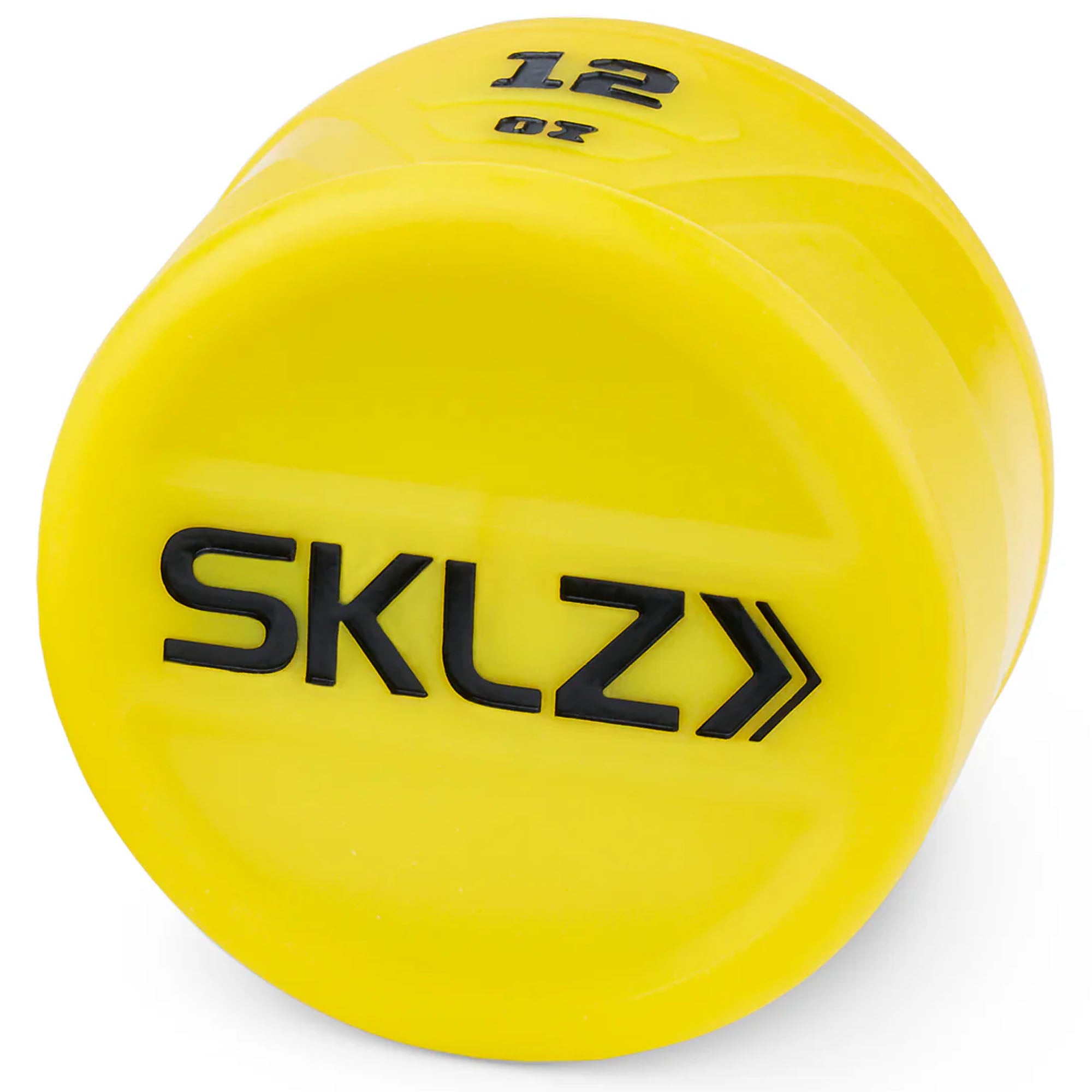 Yellow weighted swing knob with 'SKLZ' branding on a white background