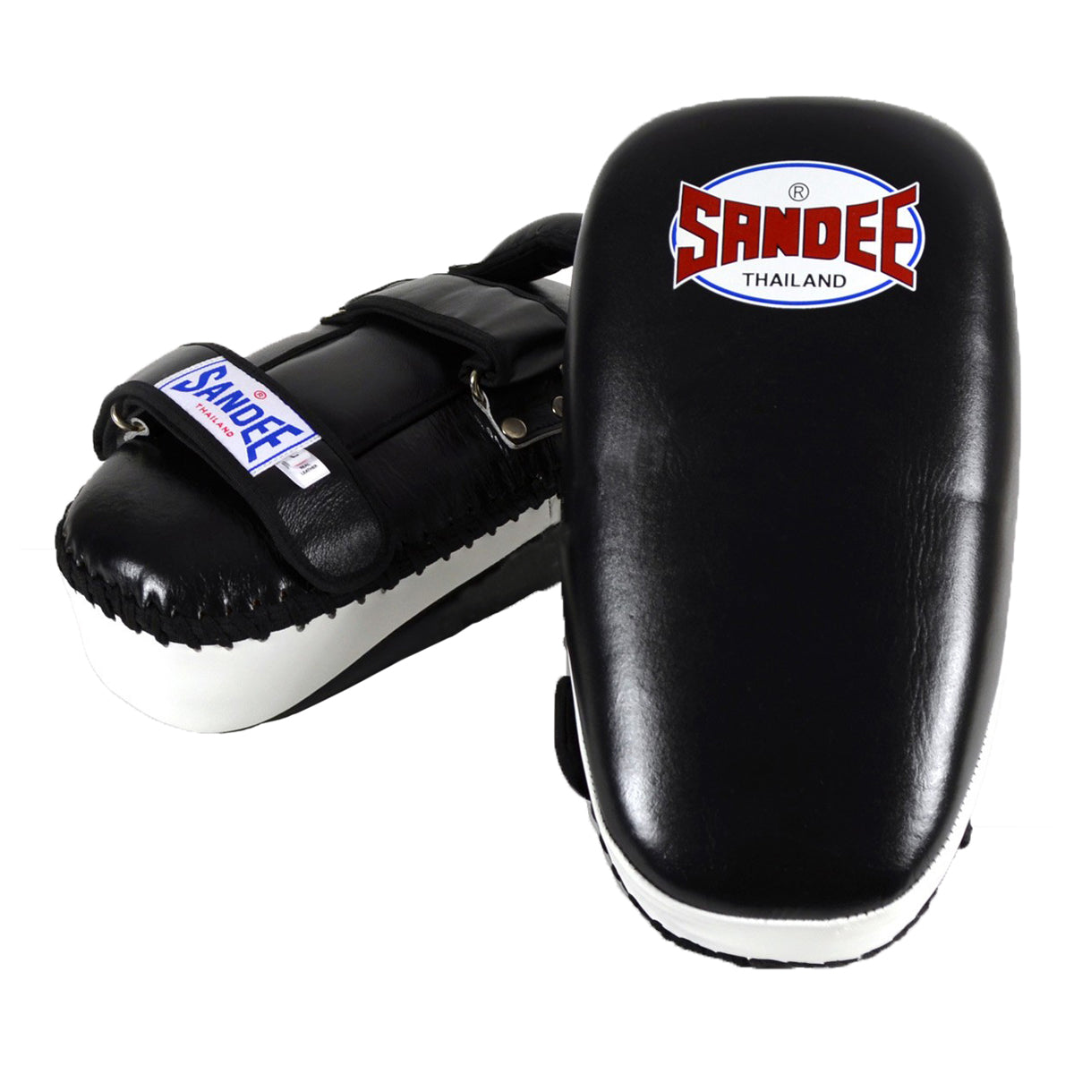 Sandee Leather Curved Muay Thai Kick Pads - Black/White Sandee
