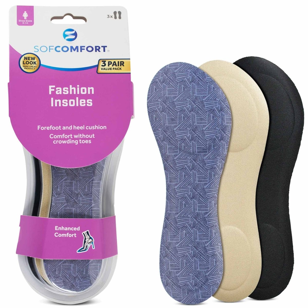 Sof Comfort Foam Ball - of - Foot Cushions, 3 - Pack Women's, One Size Fits Most - Forza Sports