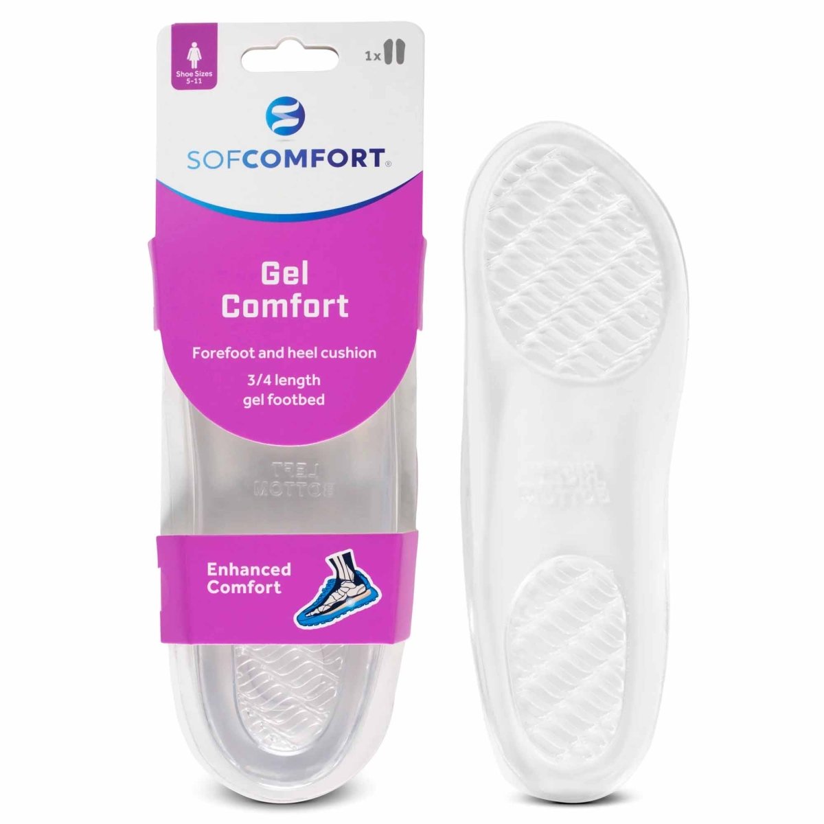 Sof Comfort Gel Comfort Insole, Women's Size 5 - 11, 3/4 Length - Forza Sports