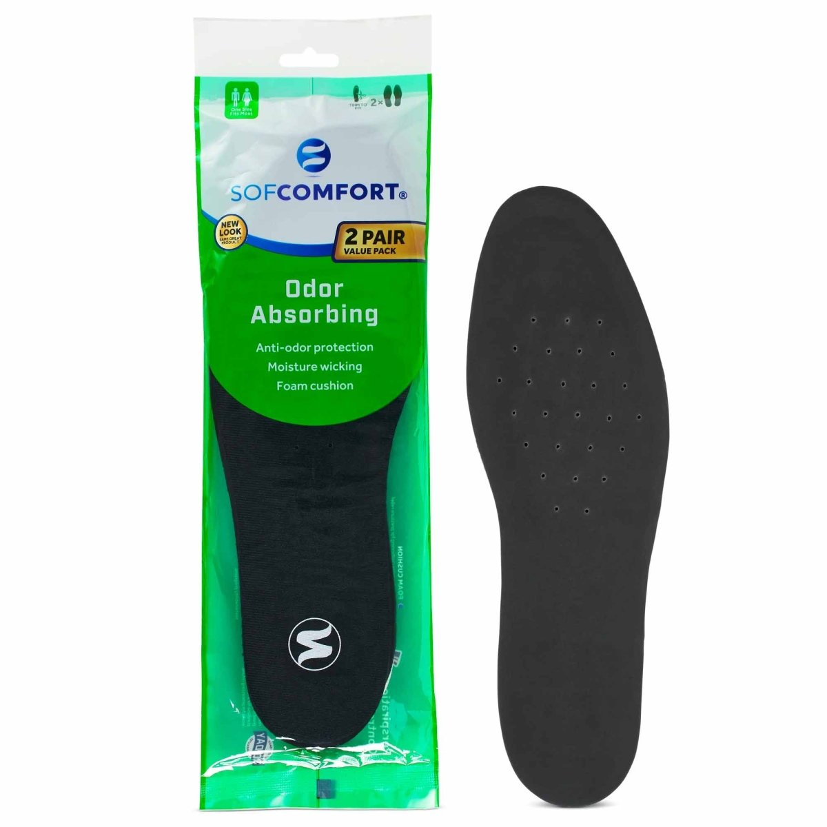 Sof Comfort Odor Absorbing Insole 2 - Pack, Unisex, One Size Fits Most, Trim - to - Fit - Forza Sports