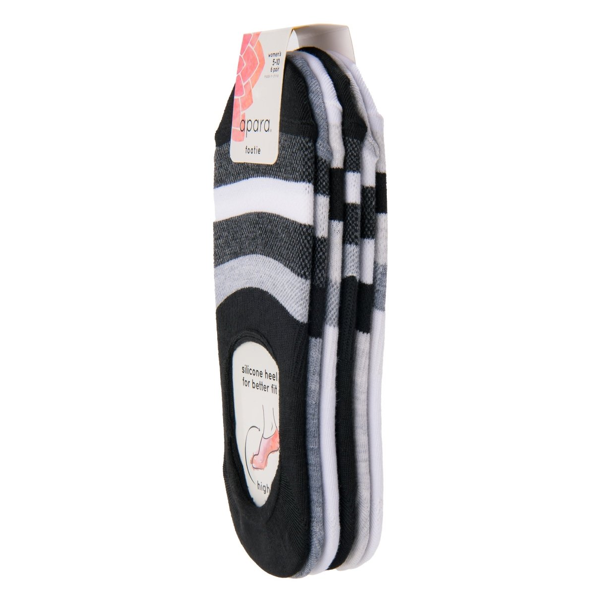 Sof Sole Apara Women's High Fit Footie, Shoe Size 5 - 10, Black/White/Gray, 6 Pair - Forza Sports