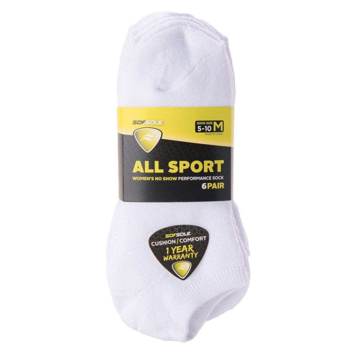 Sof Sole Women's No Show All Sport Performance Socks, White, Medium, 6 Pair - Forza Sports