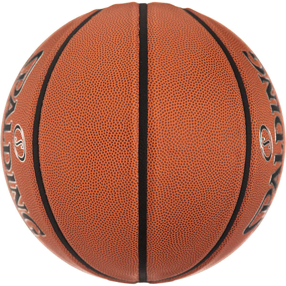 Basketball with black text and logo on a white background