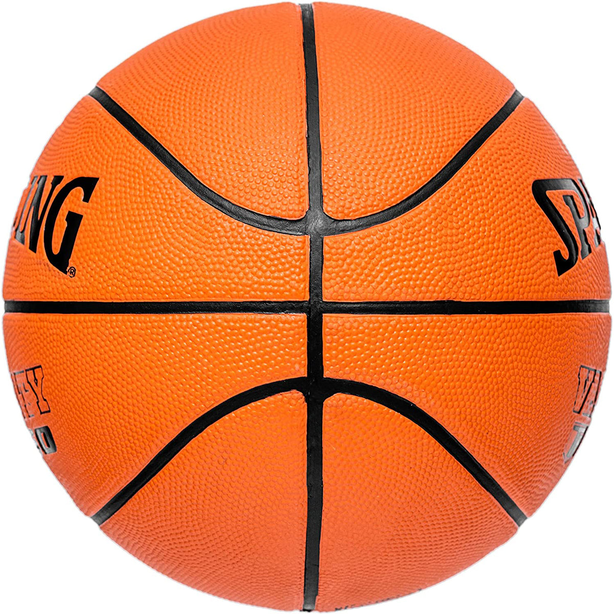 Orange basketball with black text and lines on a white background