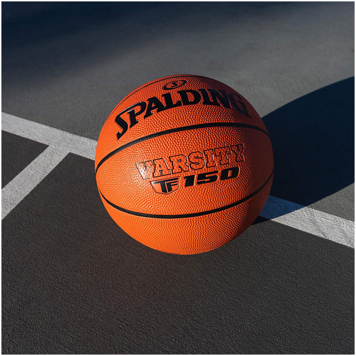 Spalding basketball on a basketball court