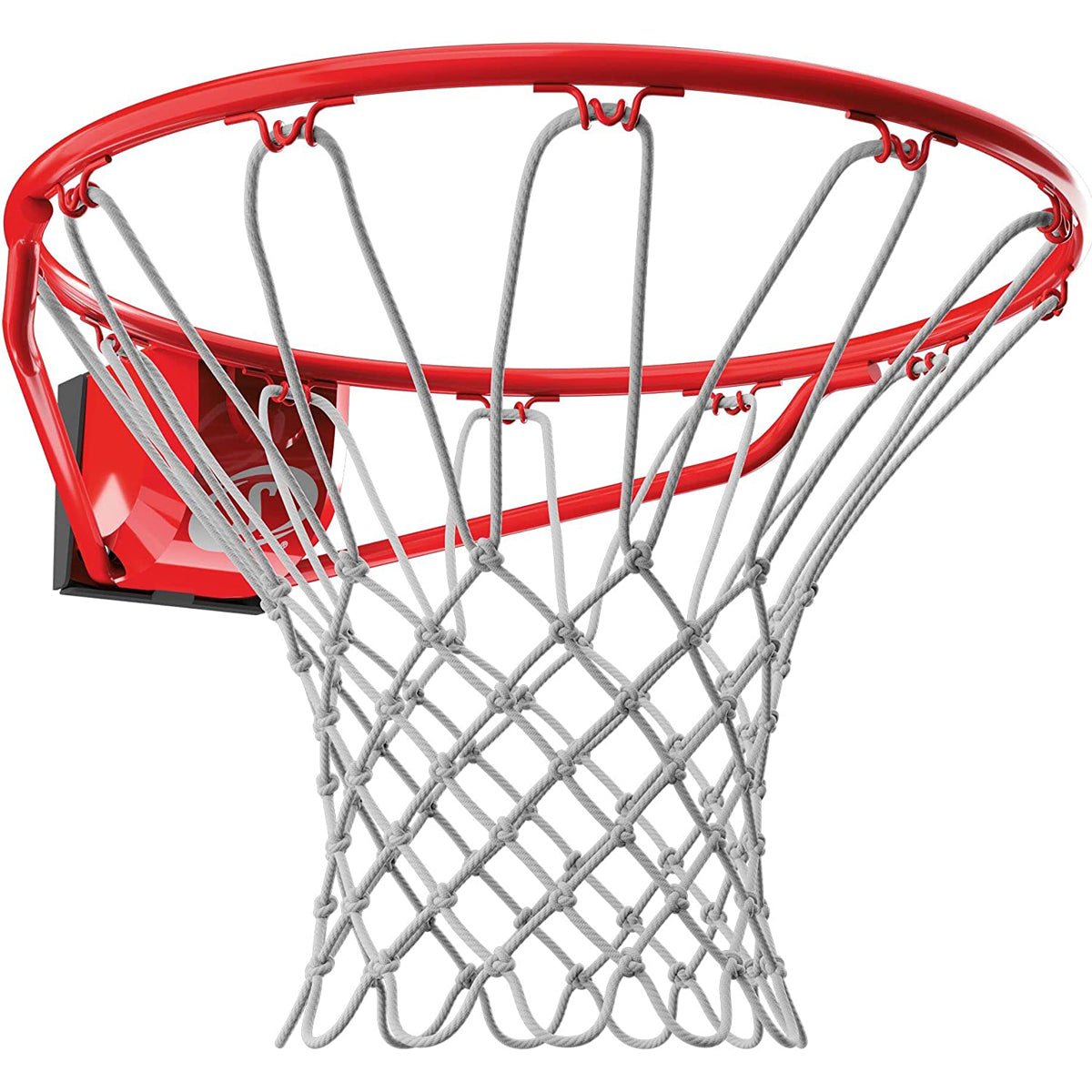 Outdoor basketball rim and white net on a white background
