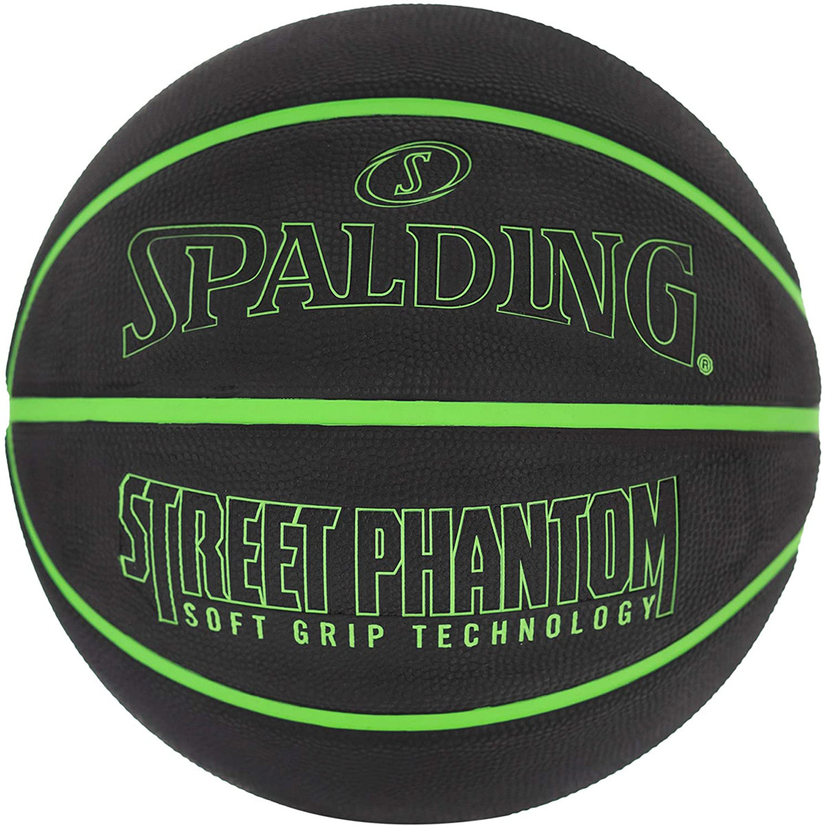 Black basketball with green text and Spalding logo on a white background - Forza Sports