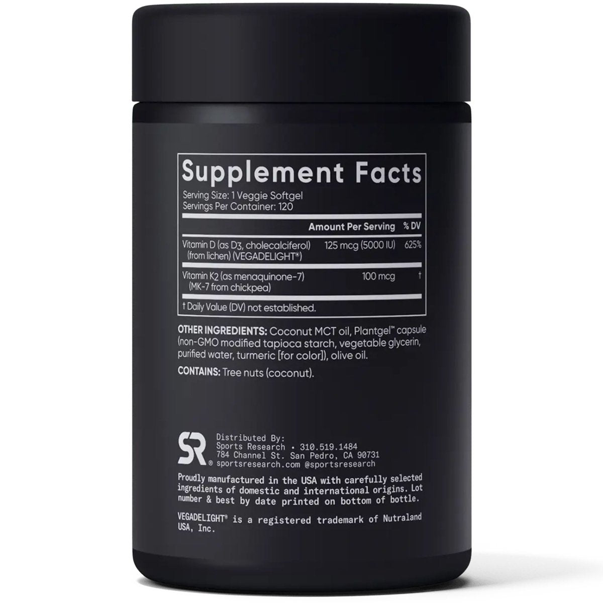 Sports Research Vegan Vitamin K2 + D3 Dietary Supplement - 60 Softgels - Forza Sports