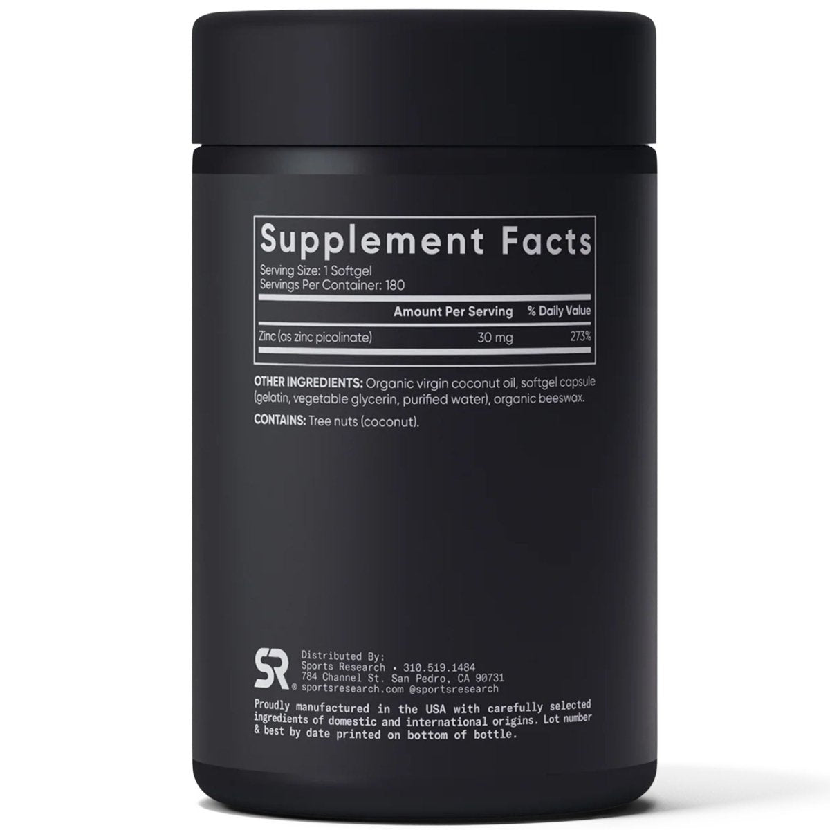 Sports Research Zinc Picolinate with Coconut Oil, High Potency - Forza Sports