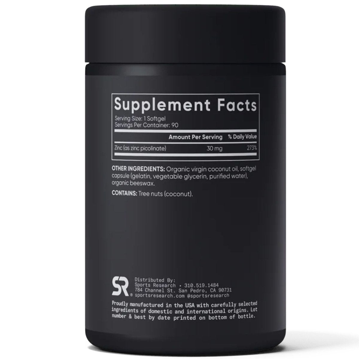 Sports Research Zinc Picolinate with Coconut Oil, High Potency - Forza Sports