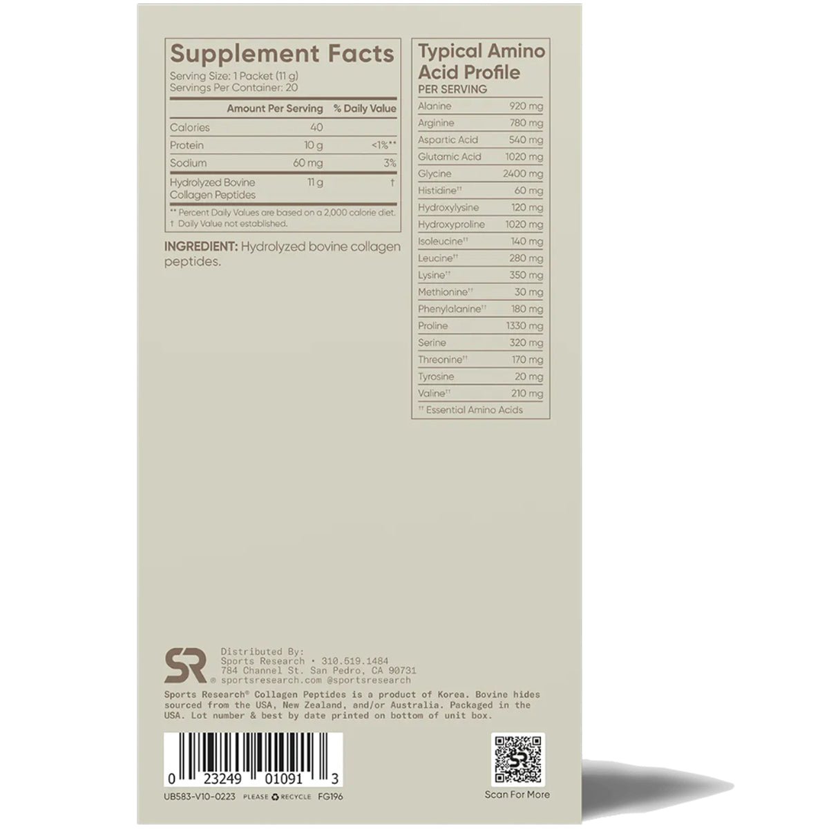 Sports Research Hydrolyzed Collagen Peptides Dietary Supplement - Unflavored - Forza Sports