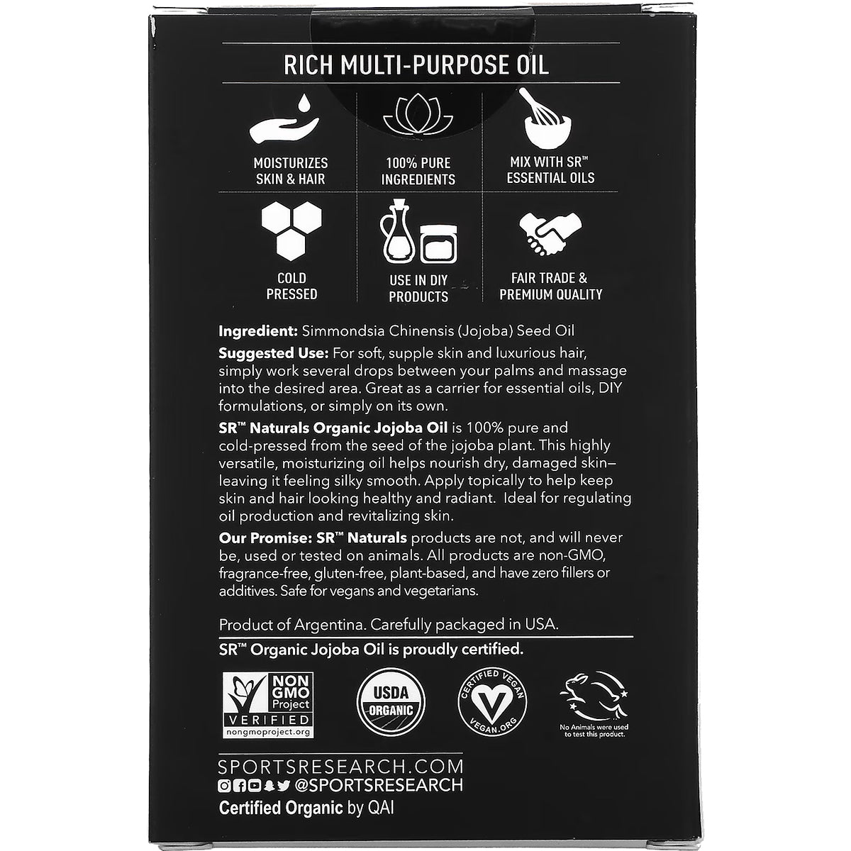 Sports Research Naturals 4 oz. Organic Jojoba Multi - Purpose Oil - Forza Sports