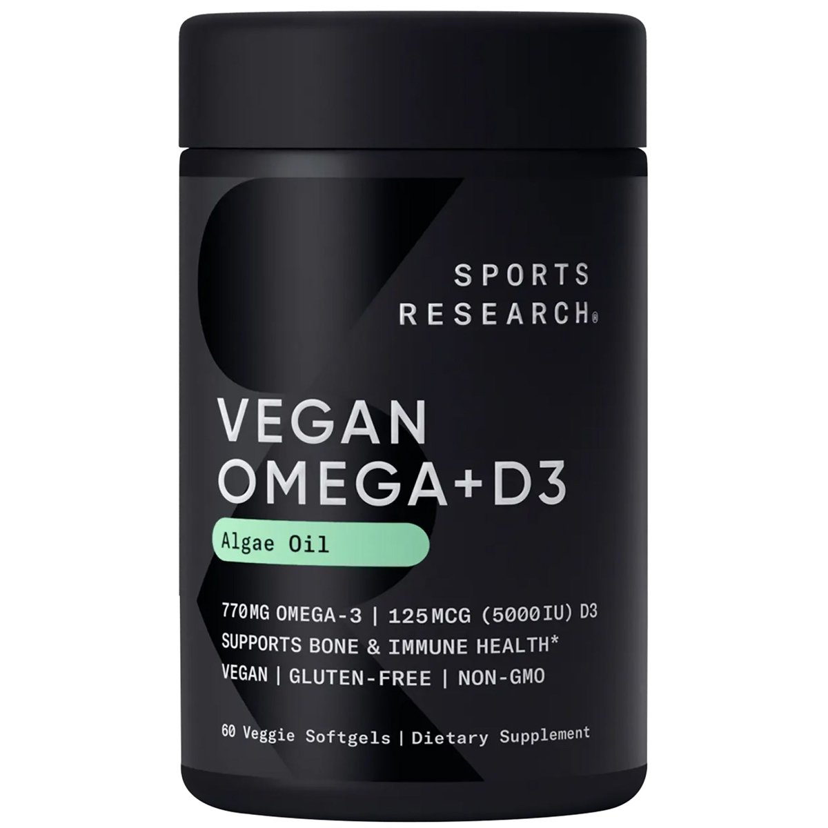 Sports Research Vegan Omega - 3 with Vitamin D3 Dietary Supplement - 60 Softgels - Forza Sports