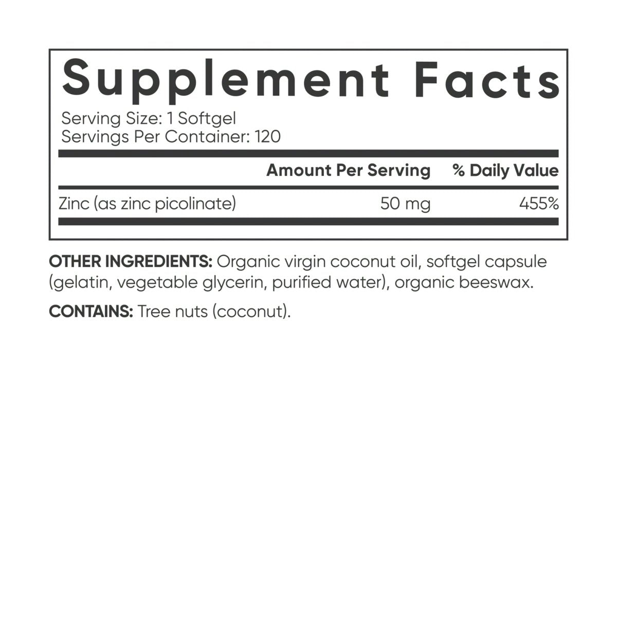Sports Research Zinc Picolinate with Coconut Oil, High Potency - Forza Sports