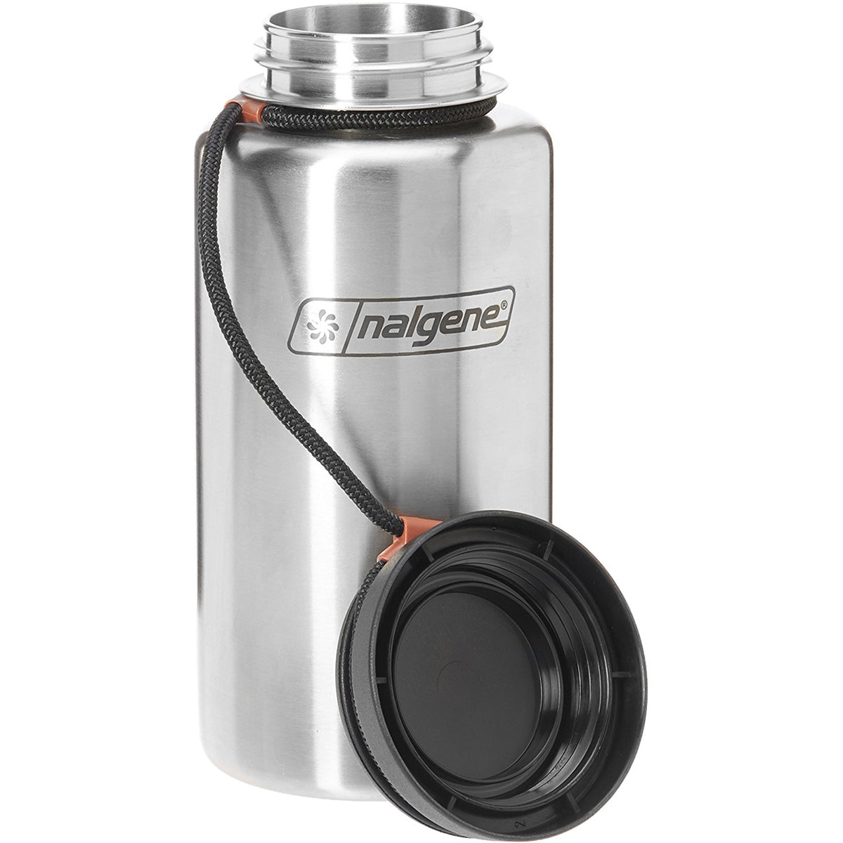 Nalgene Standard Wide Mouth Tethered Lid Water Bottle - 38 oz. - Stainless Steel - Forza Sports