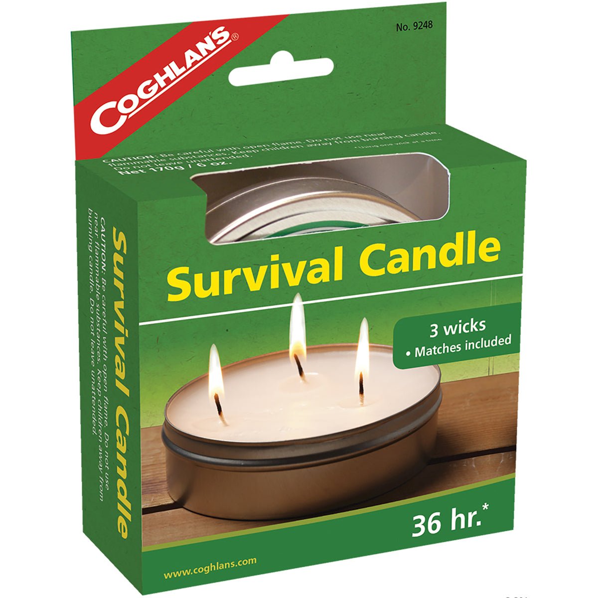 Coghlan's Survival Candle with 3 Wicks, Burns 36 Hours, Includes Camping Matches - Forza Sports
