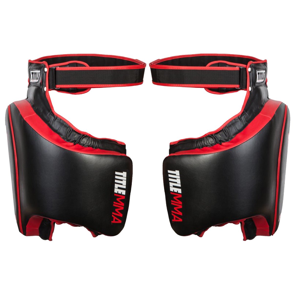 Title Boxing Gel Thai Style Hook and Loop Closure Thigh Pads - Black/Red - Forza Sports