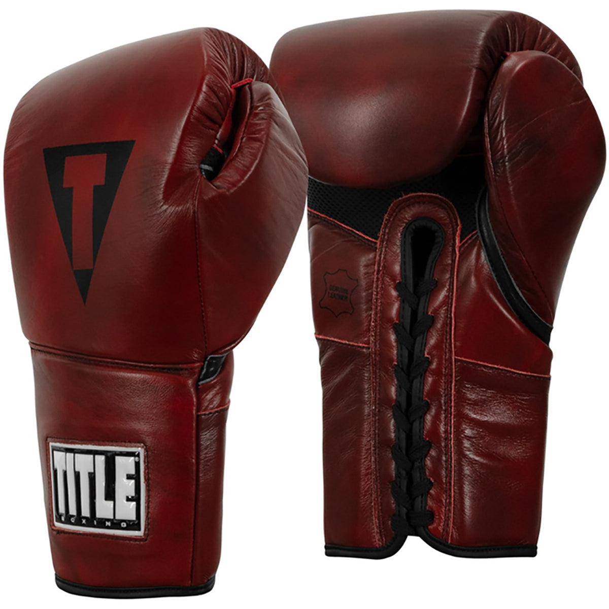 Title Boxing Blood Red Leather Lace Up Sparring Gloves - Forza Sports