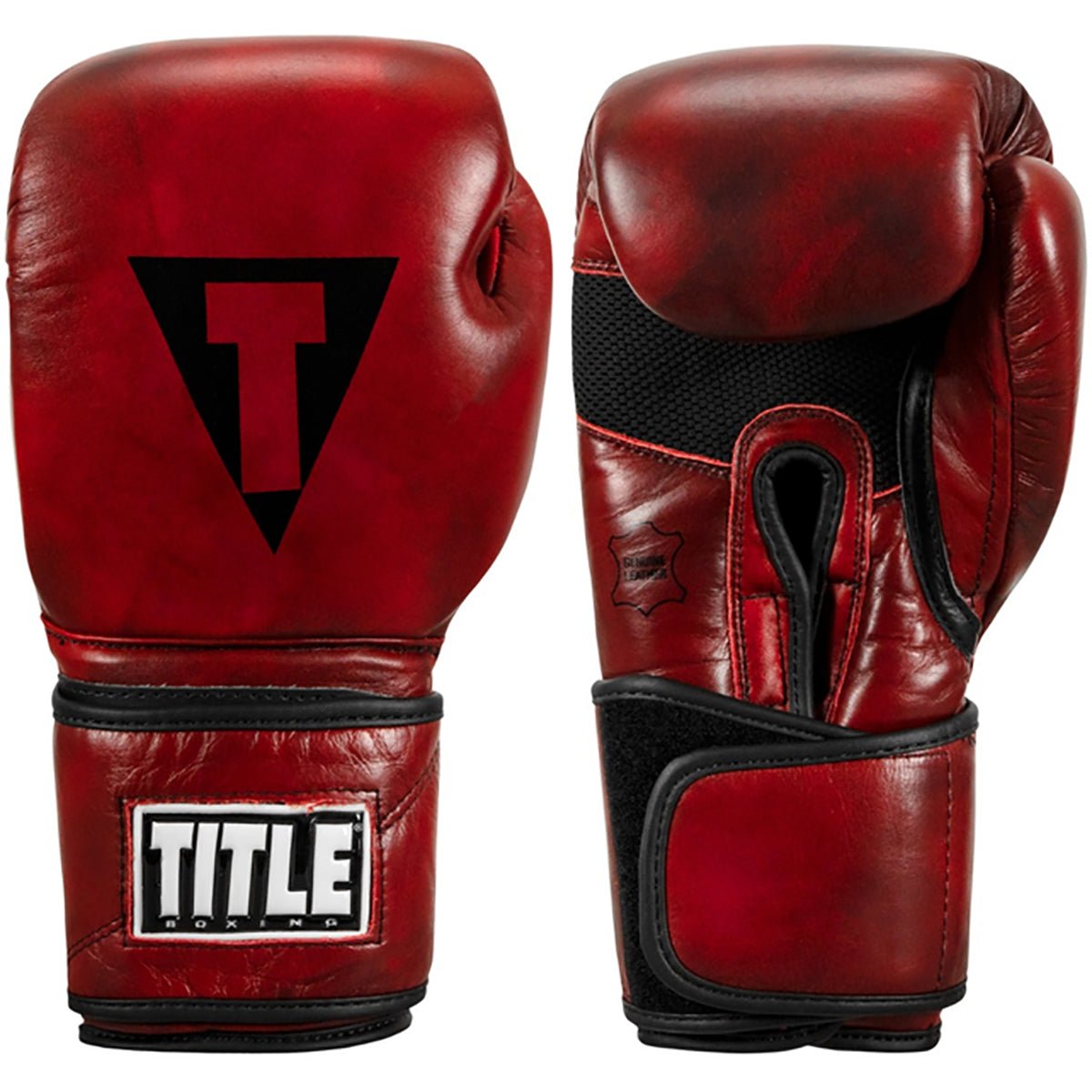 Title Boxing Blood Red Leather Hook and Loop Training Gloves - Red - Forza Sports