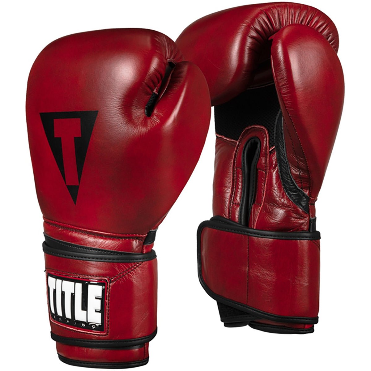 Title Boxing Blood Red Leather Hook and Loop Training Gloves - Red - Forza Sports