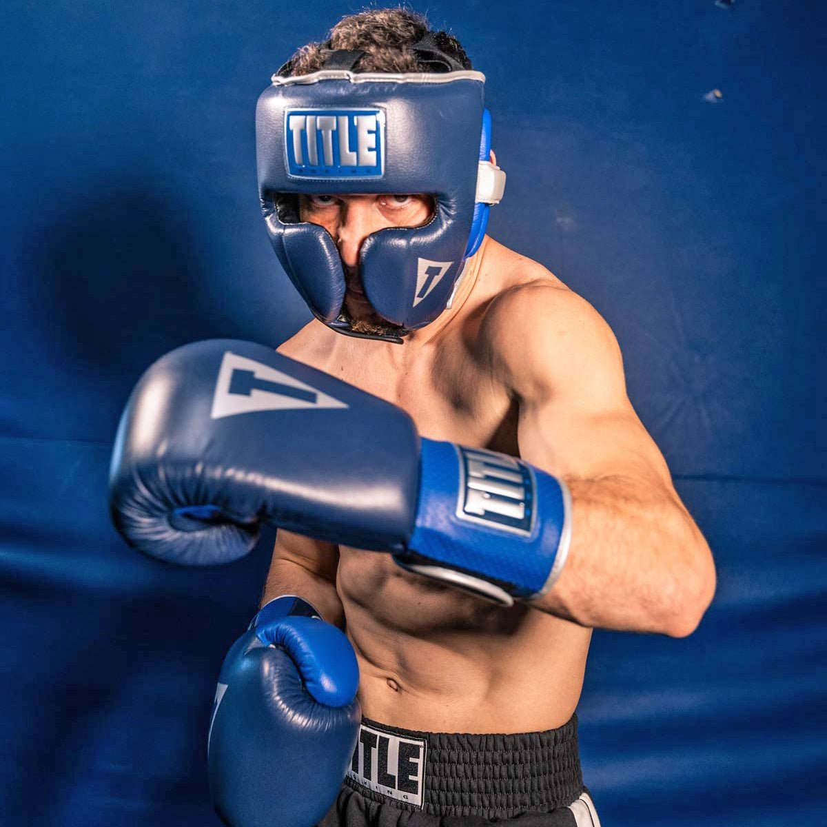 Title Boxing Royalty Leather Training Headgear - Royal/Navy