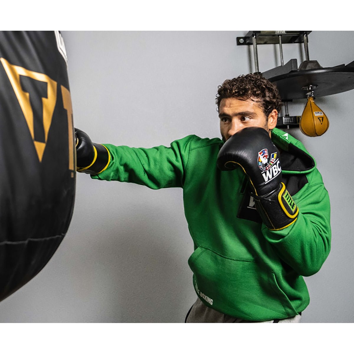 Title WBC Hook and Loop Boxing Bag Gloves - Black/Green - Forza Sports