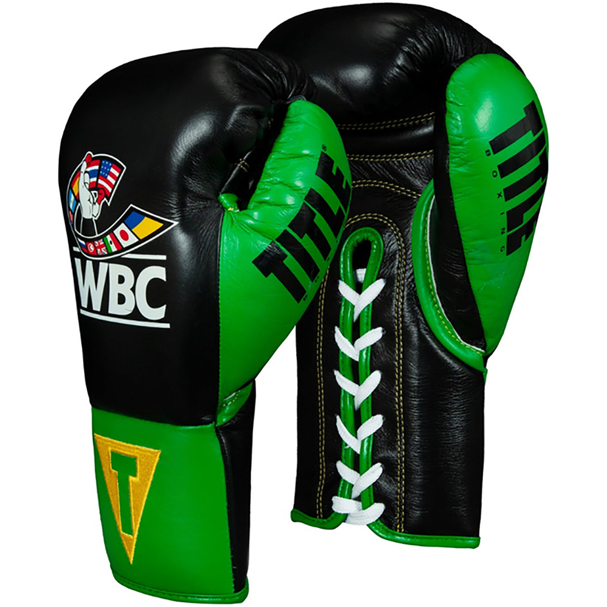 Title Boxing WBC Pro Fight Leather Lace Up Gloves - Black/Green - Forza Sports