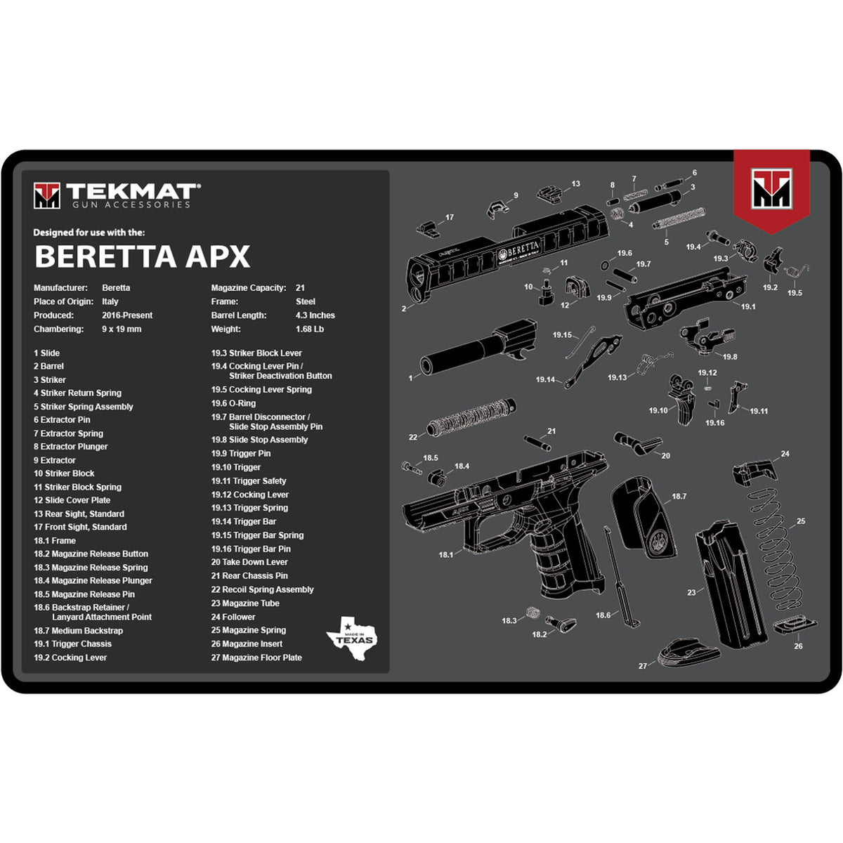 TekMat Original Gun Cleaning Mat - 17" X 11" - Beretta APX – Forza Sports