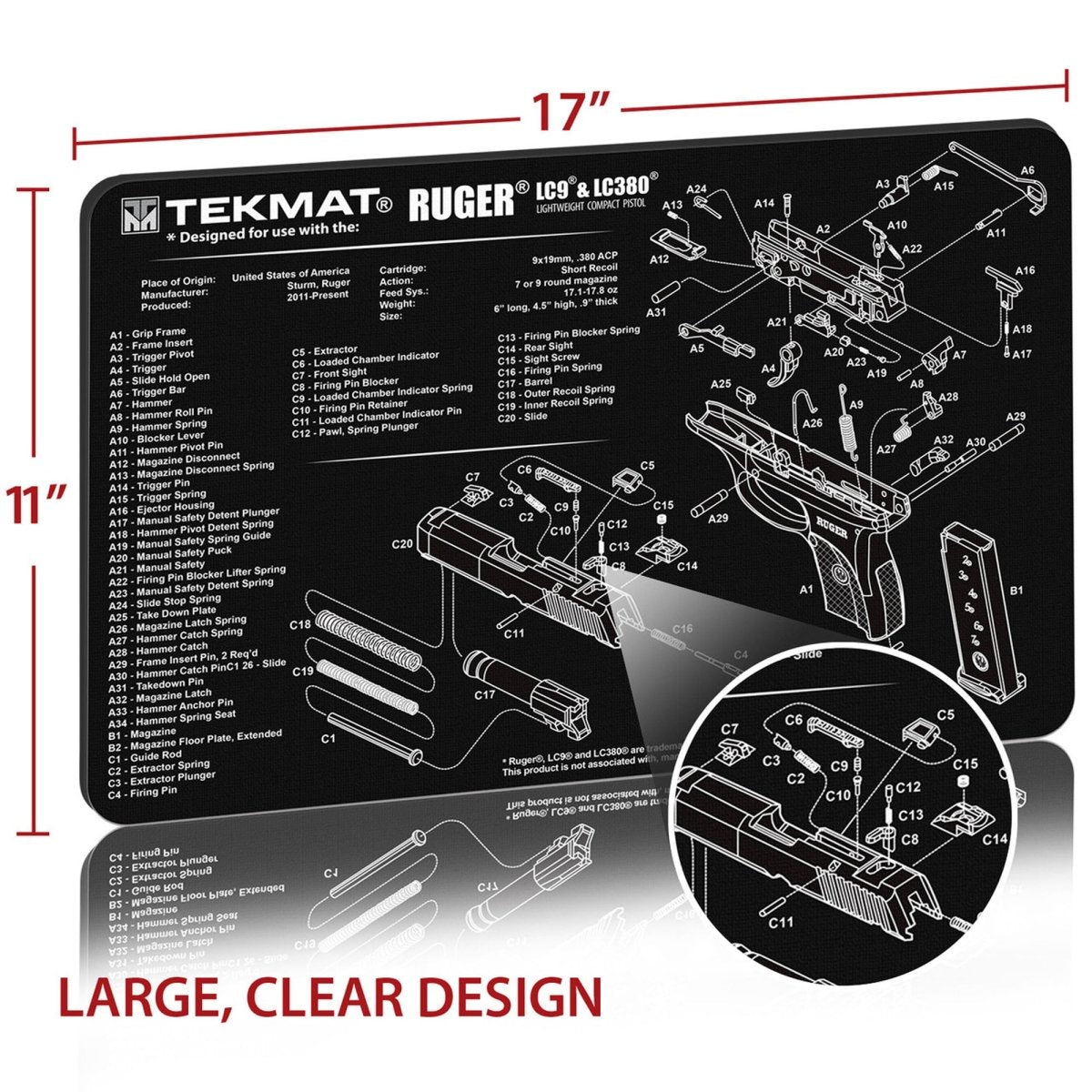 TekMat Original Gun Cleaning Mat - 17" X 11" - Ruger LC9™ - Forza Sports