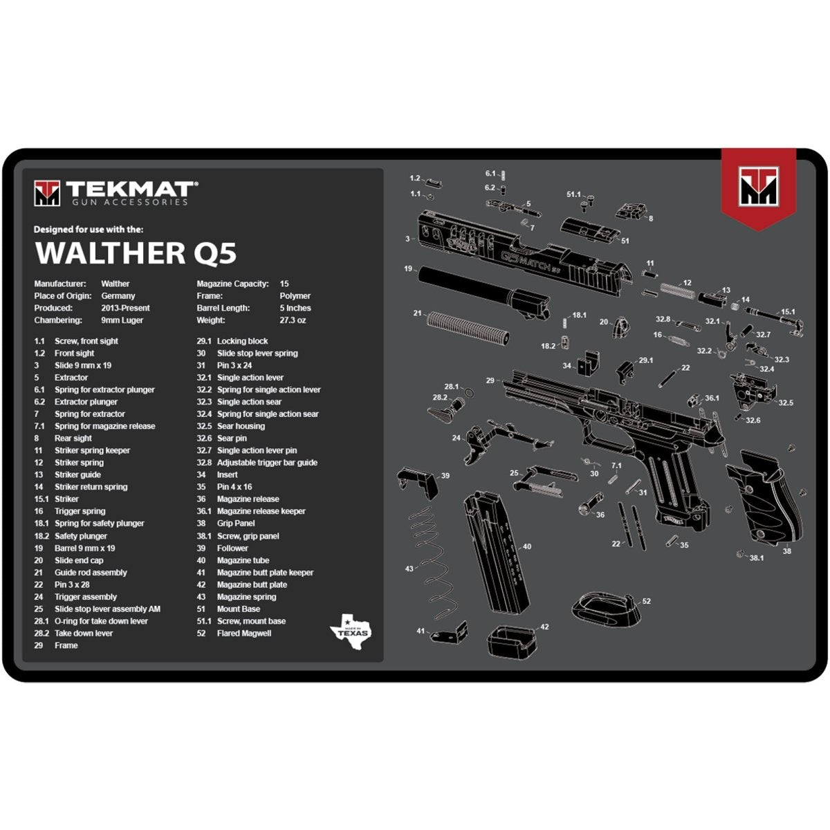 TekMat Original Gun Cleaning Mat - 17" X 11" - Walther Q5™ SF - Forza Sports