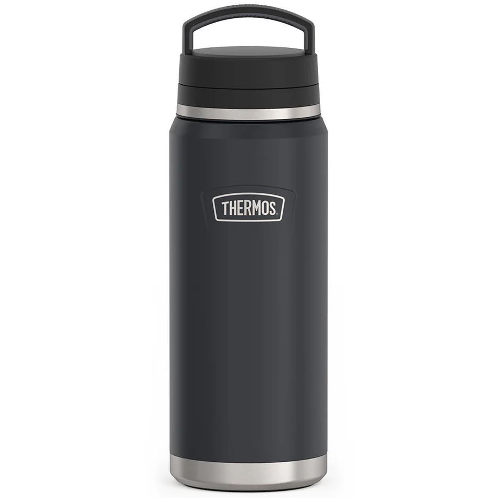 Black Thermos water bottle on a white background