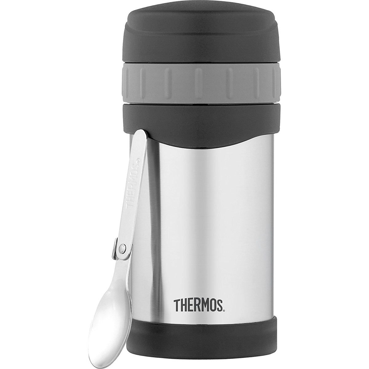 Thermos 16 oz. Insulated Stainless Steel Food Jar w/ Folding Spoon - Silver/Black - Forza Sports