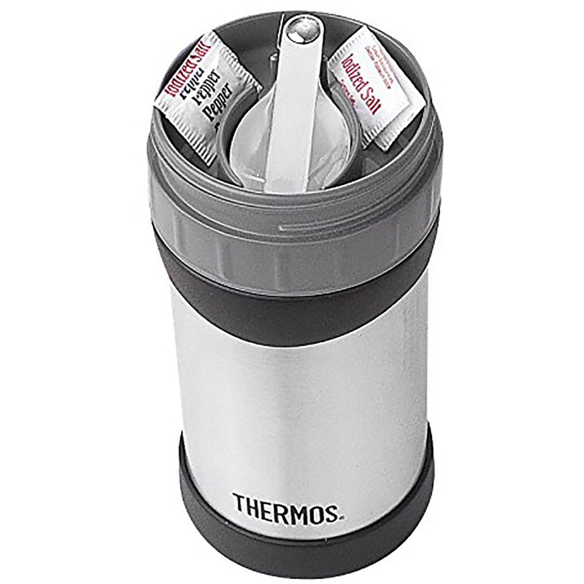 Thermos 16 oz. Insulated Stainless Steel Food Jar w/ Folding Spoon - Silver/Black - Forza Sports
