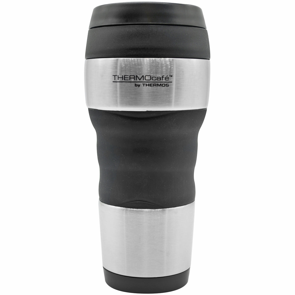 Thermos 16 oz. ThermoCafe Stainless Steel Tumbler w/ Grip - Stainless Steel/Black - Forza Sports