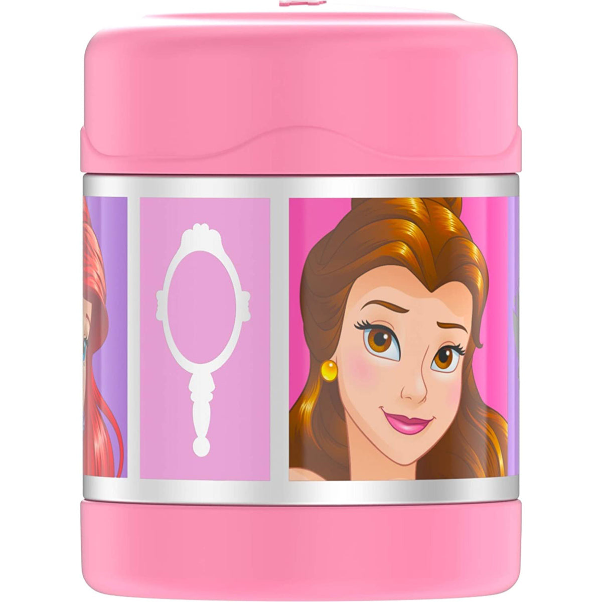 Pink container with Disney Princess design on a white background