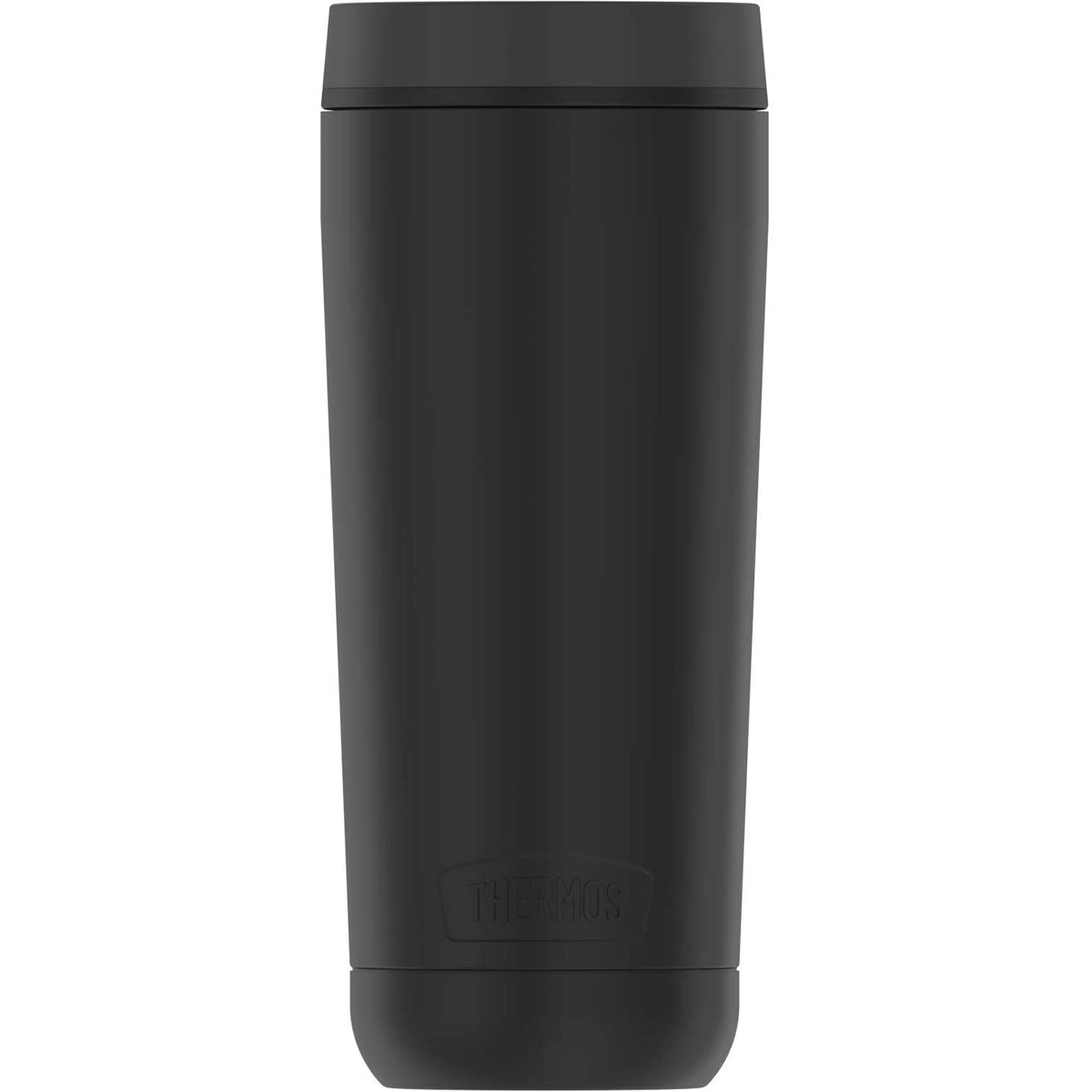 Black thermos bottle on a white background