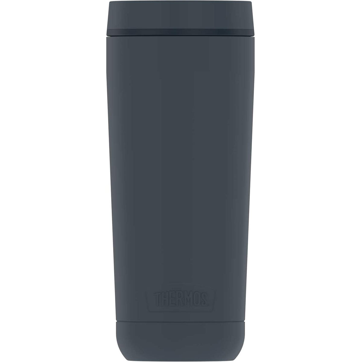 Dark gray thermos bottle on a white background