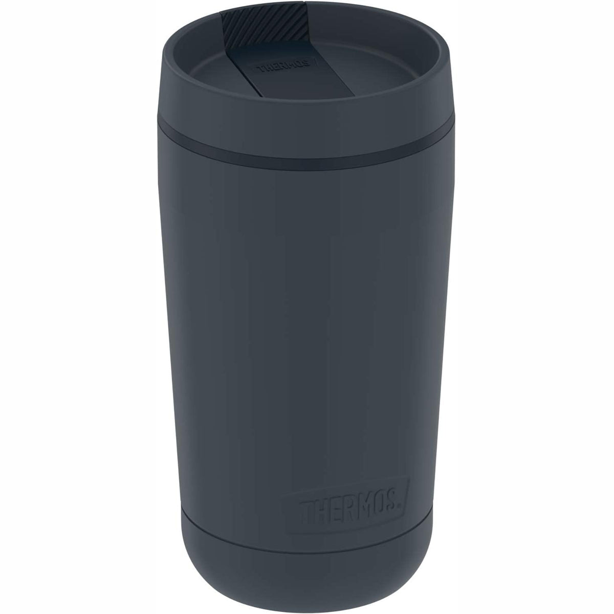 Dark gray thermos cup on a white background