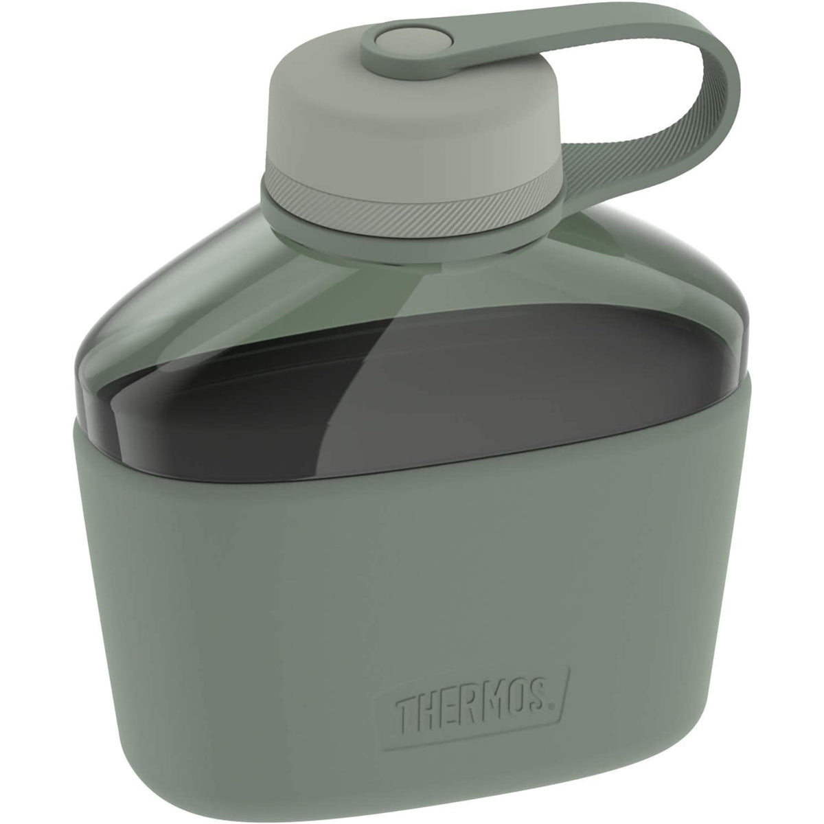 Green thermos bottle with handle on a white background - Matcha Green