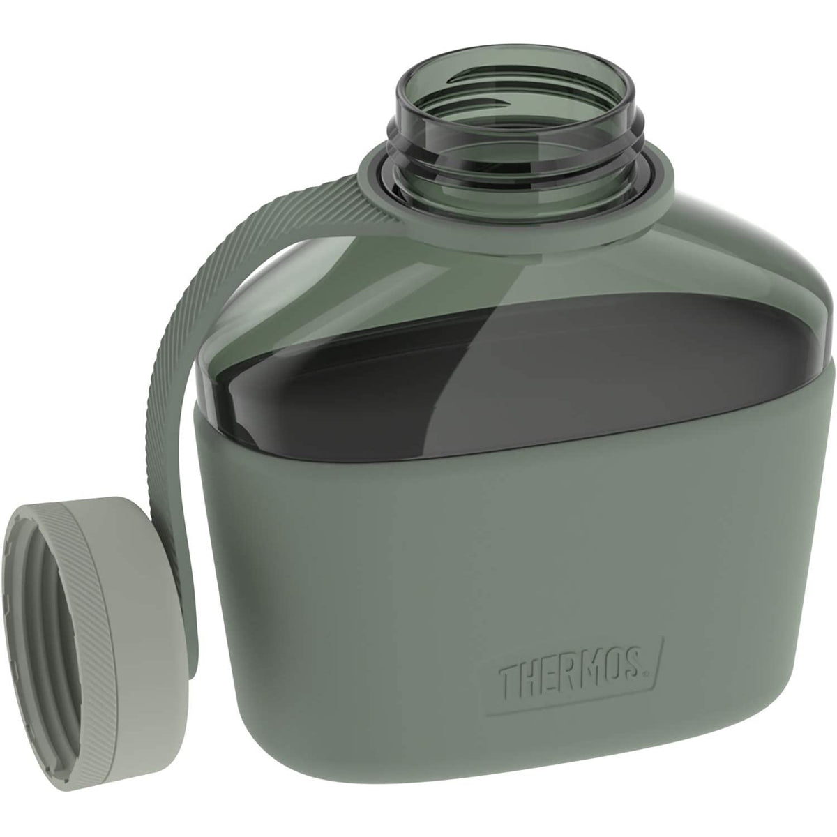 Green thermos bottle with a strap on a white background - Matcha Green