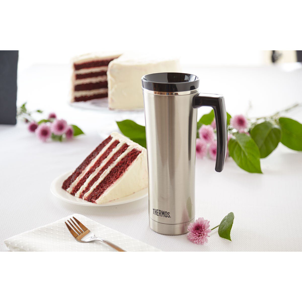 Thermos 16 oz Sipp Insulated Stainless Steel Travel Mug w/ Handle - Silver/Black - Forza Sports
