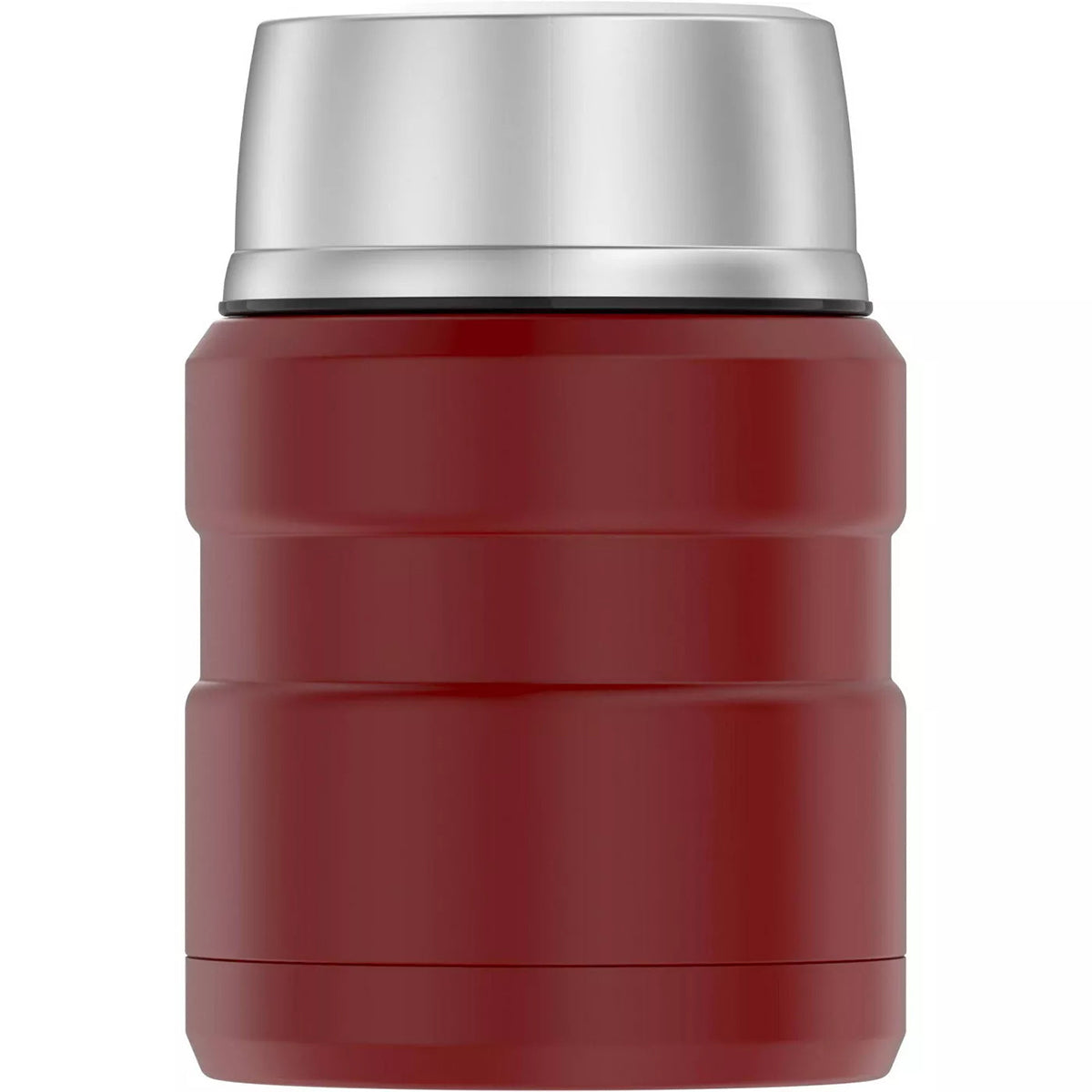 Red thermos with silver lid on a white background