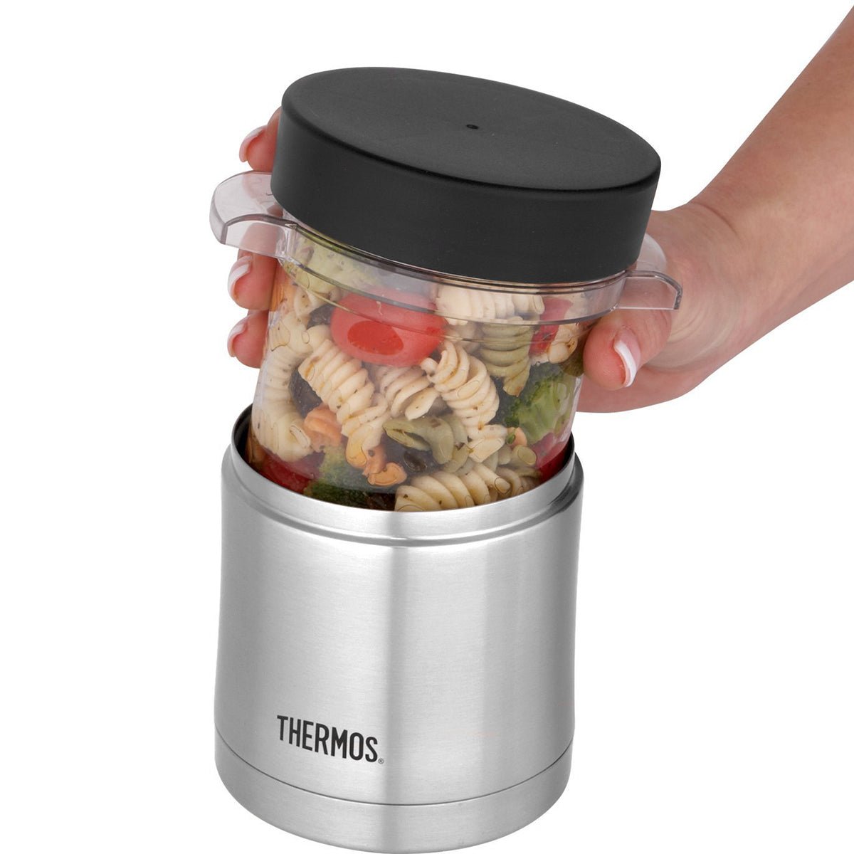 Thermos 12 oz. Stainless Steel Food Jar w/ Microwavable Container - Silver/Black - Forza Sports