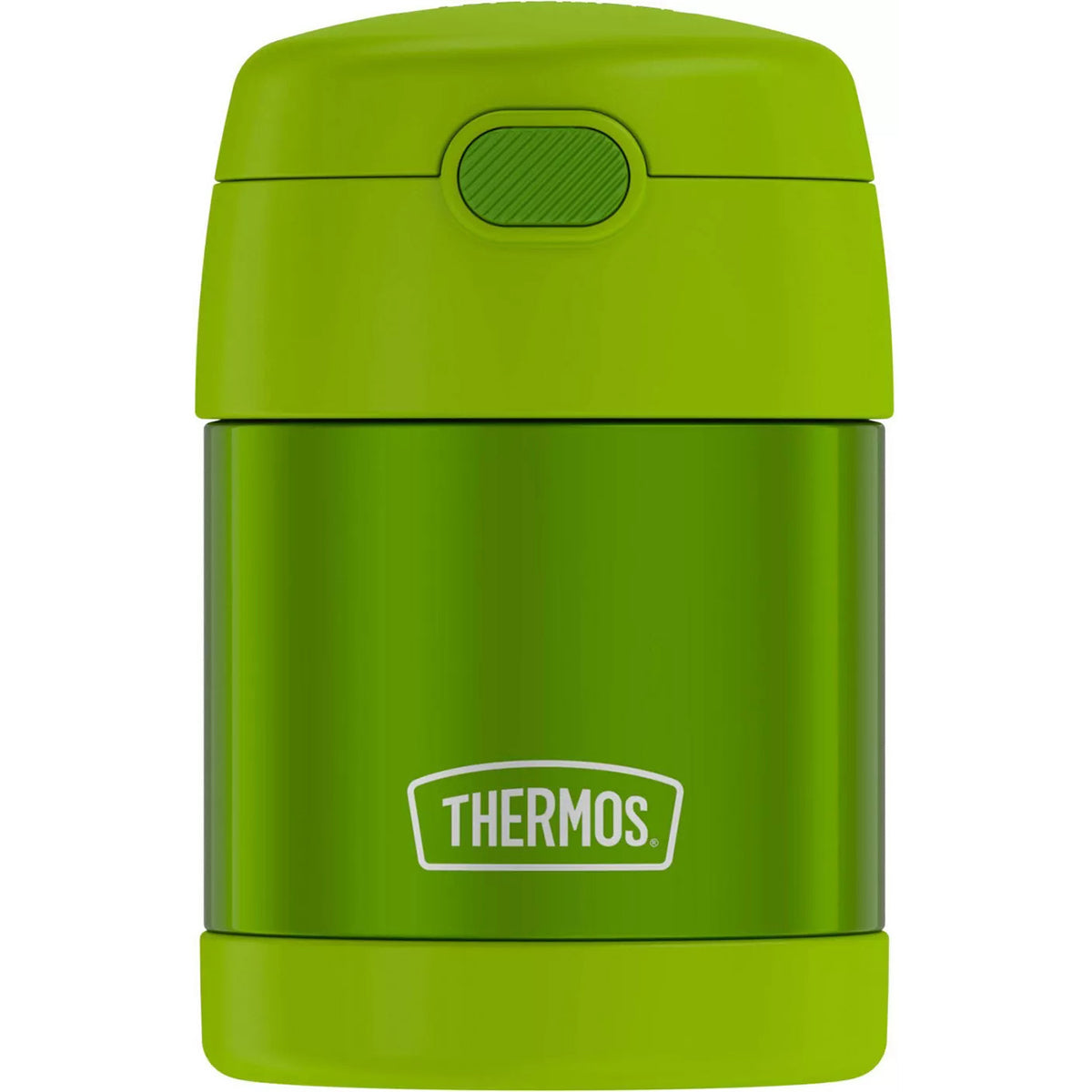 Green thermos with Thermos logo on a white background